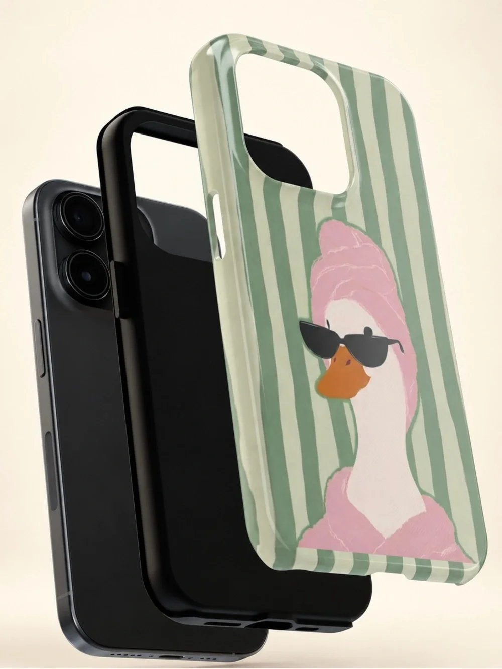 Spa Goose Pink Towel Green Striped Preppy Aesthetic Tough Phone Case